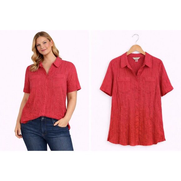 Allison Daley Tops - New Allison Daley Crinkle Burnout Shirt Top Size 22W Watermelon Short Sleeve